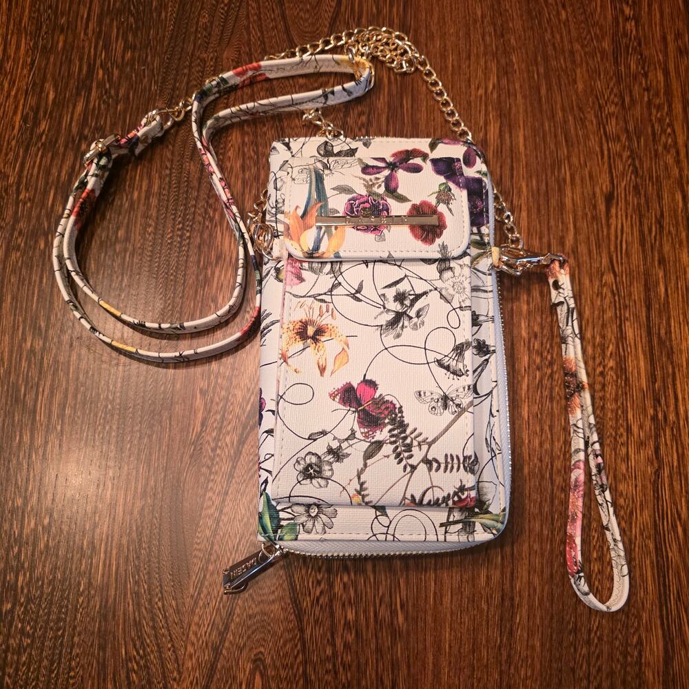 Dasien Crossbody Butterfly Floral Cream small Golden tone Purse Cellphone flower